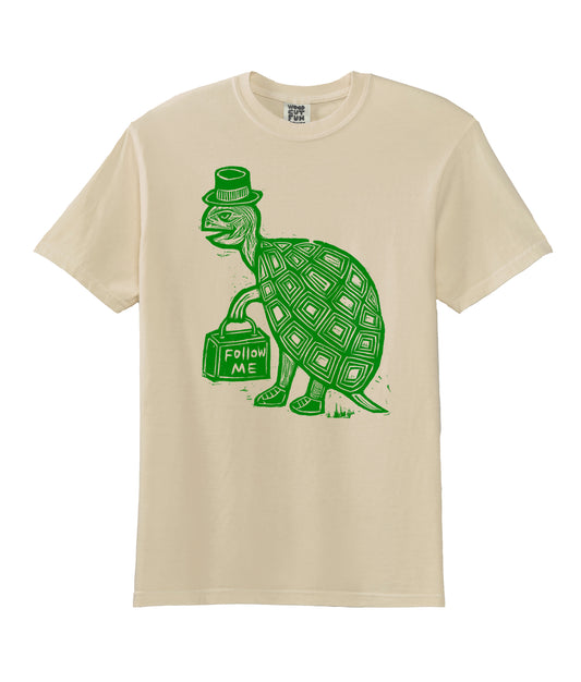 Tophat Turtle Woodcut Handprinted T-Shirt