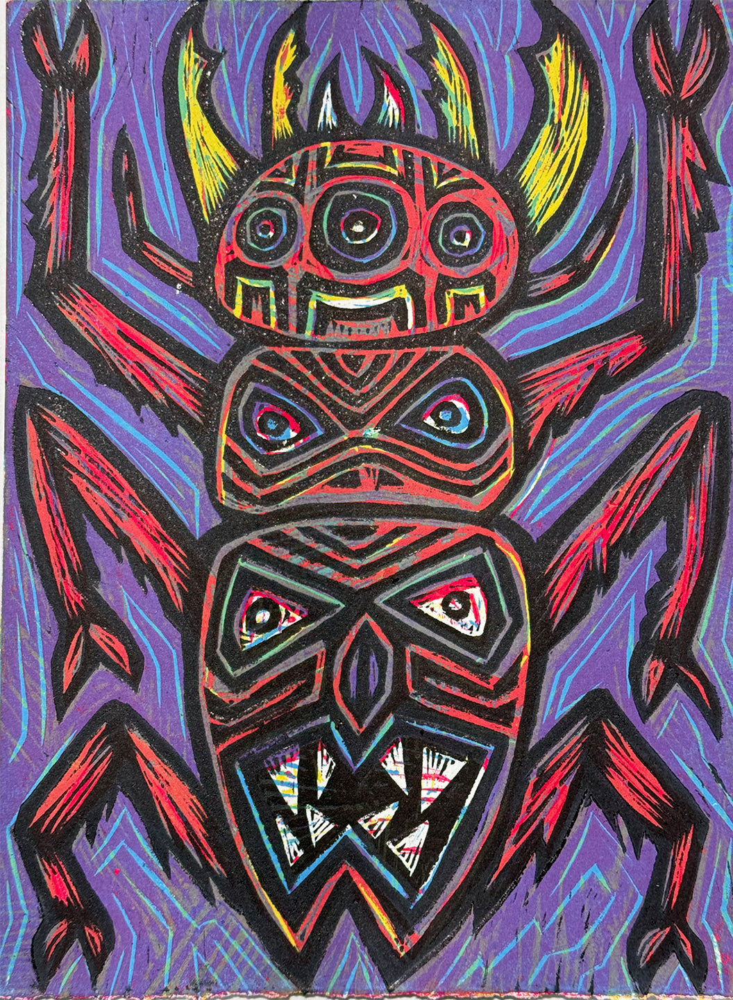 Totem Beetle Multicolor Limited Edition Woodcut Print