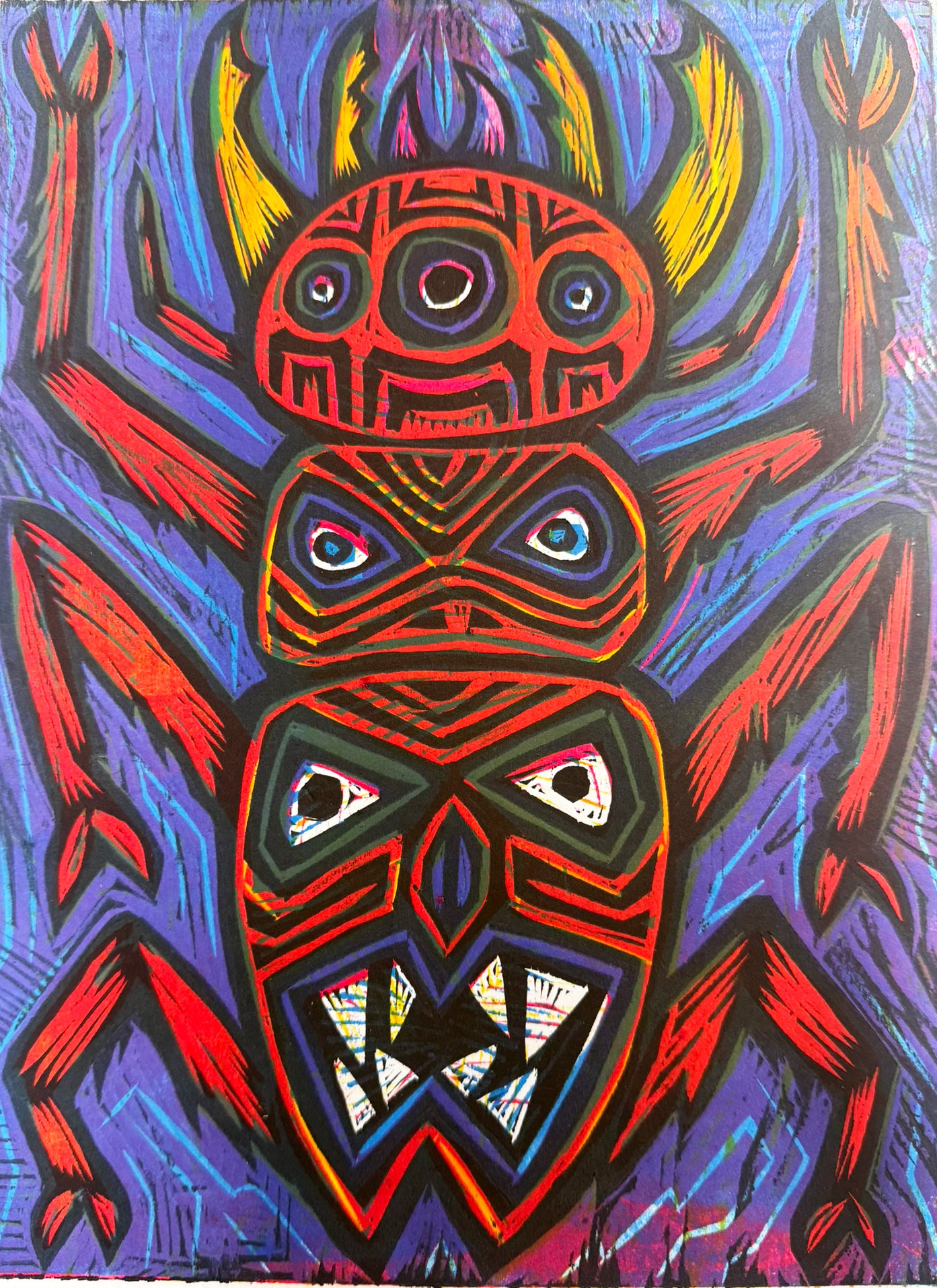 Totem Beetle Multicolor Limited Edition Woodcut Print