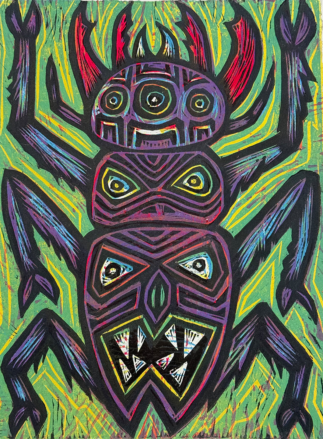 Totem Beetle Multicolor Limited Edition Woodcut Print