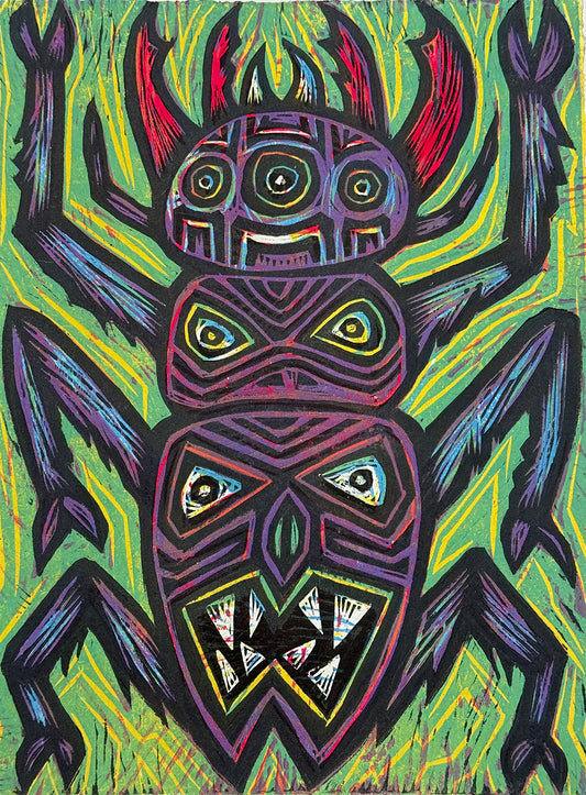 Totem Beetle Multicolor Limited Edition Woodcut Print