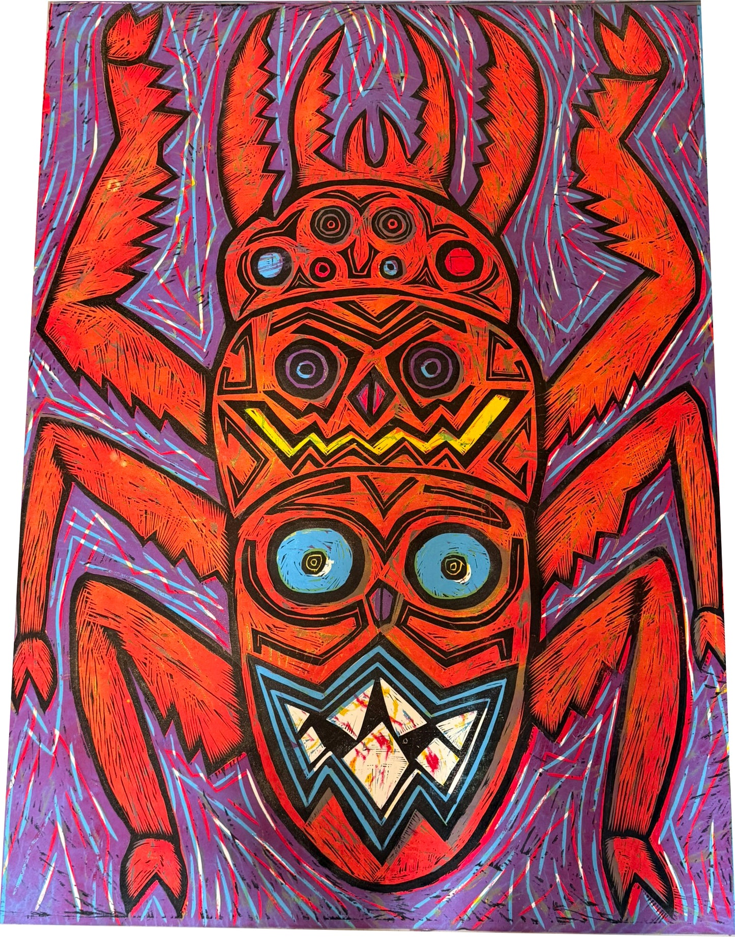 Tribal Beetle   Limited Edition Woodcut Print
