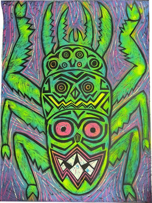 Tribal Beetle   Limited Edition Woodcut Print