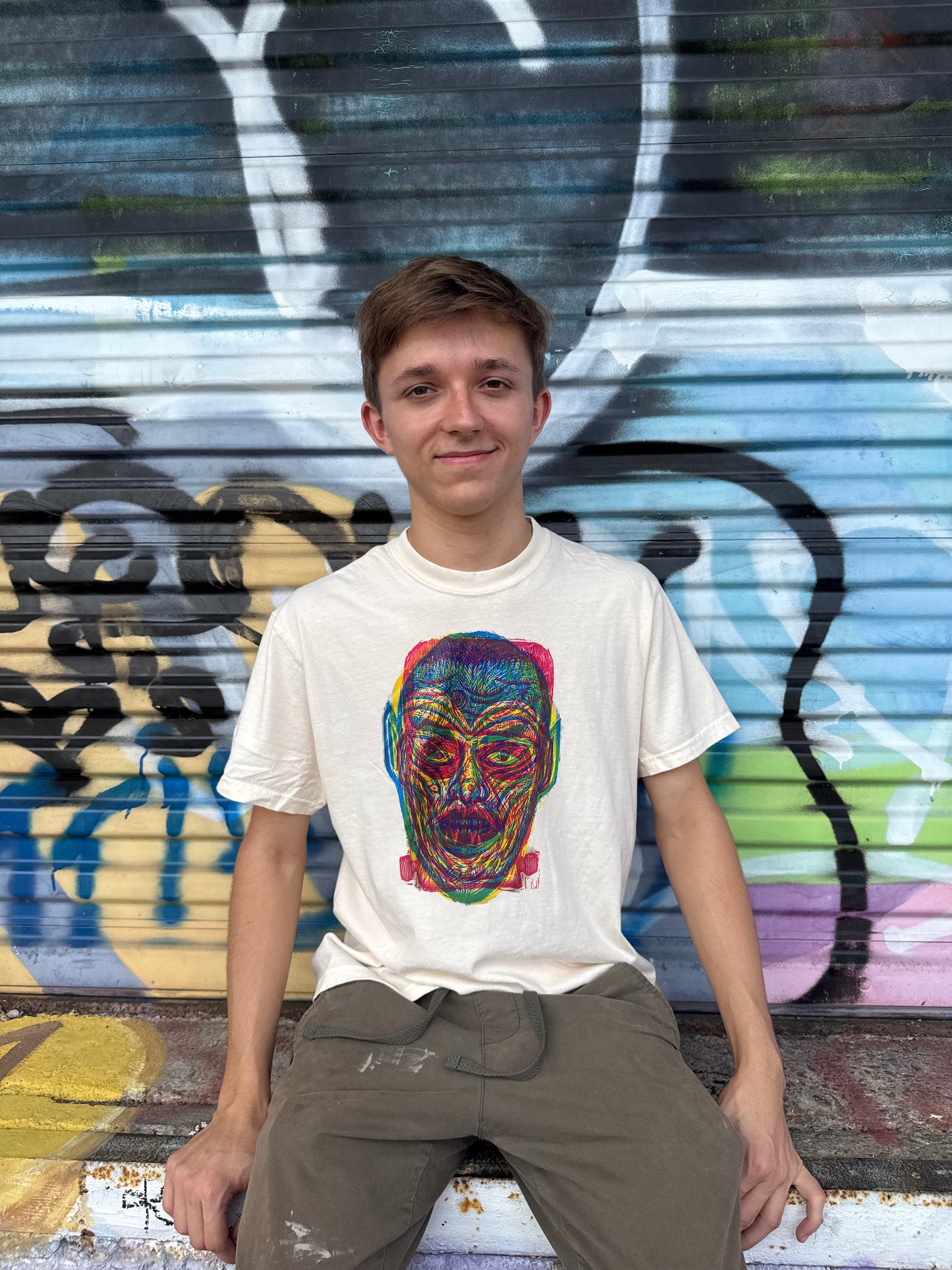 Triple Kreep Linocut Multicolor Handprinted T-Shirt