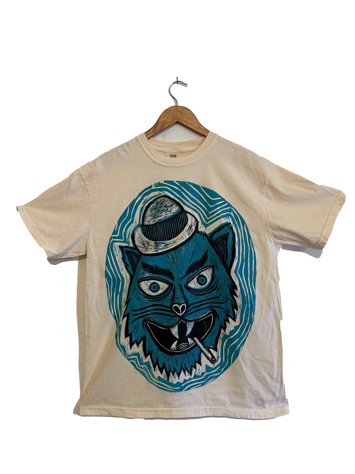 Tuff Kat Woodcut Handprinted T-Shirt