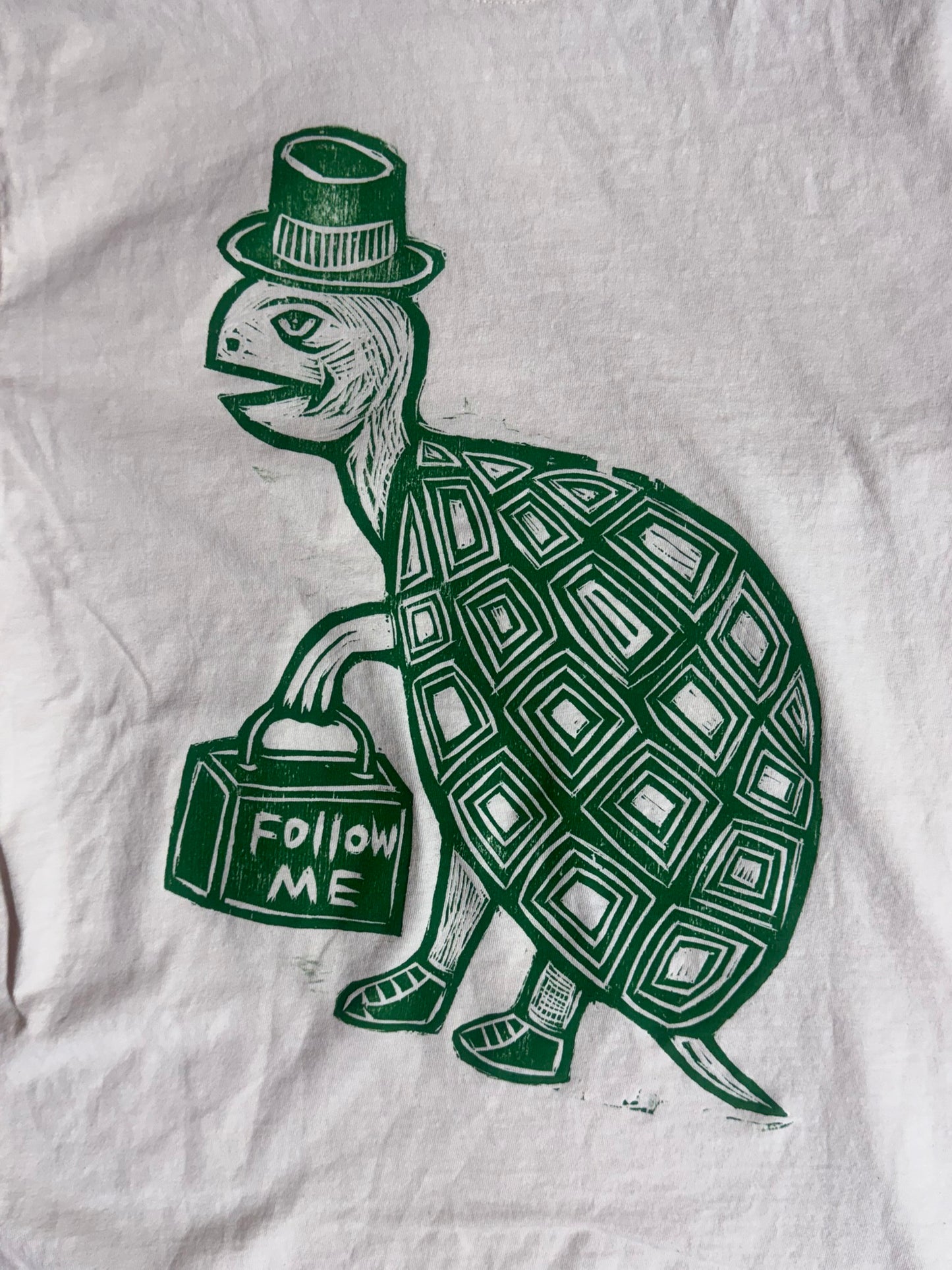Tophat Turtle Woodcut Handprinted T-Shirt