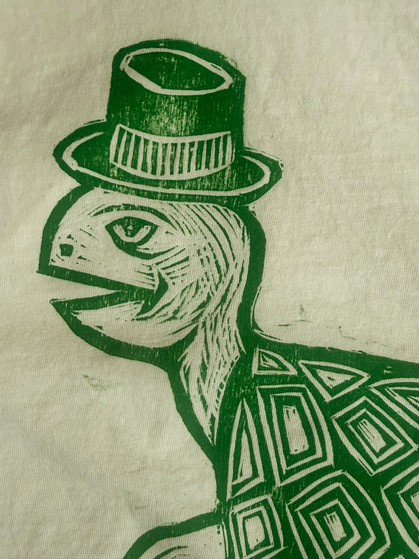 Tophat Turtle Woodcut Handprinted T-Shirt