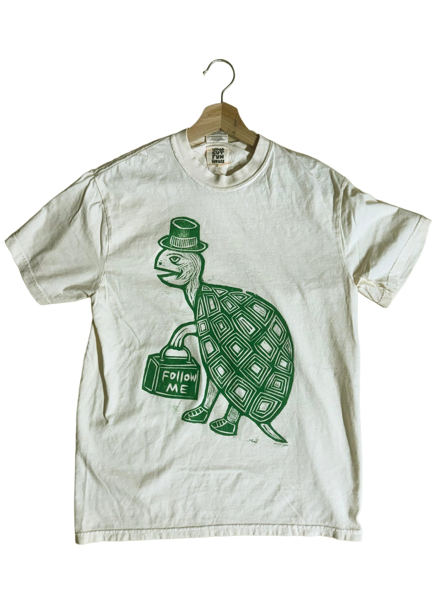 Tophat Turtle Woodcut Handprinted T-Shirt