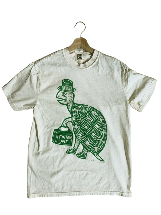 Tophat Turtle Woodcut Handprinted T-Shirt