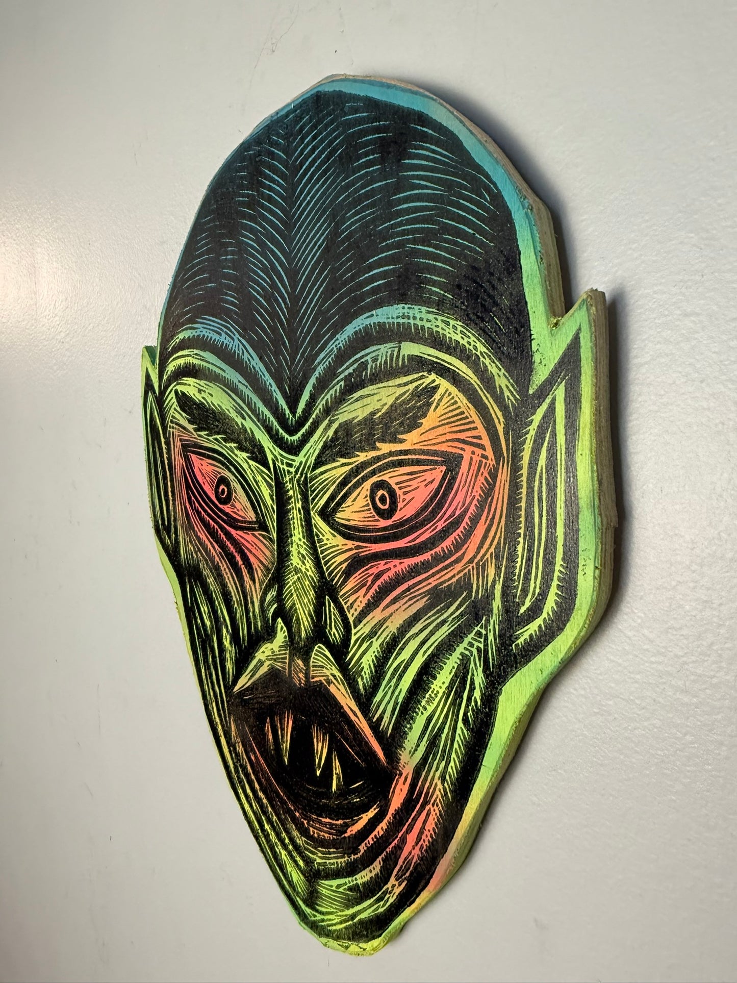 Vampire Woodcut Handprinted Wall Art Wooden Panel