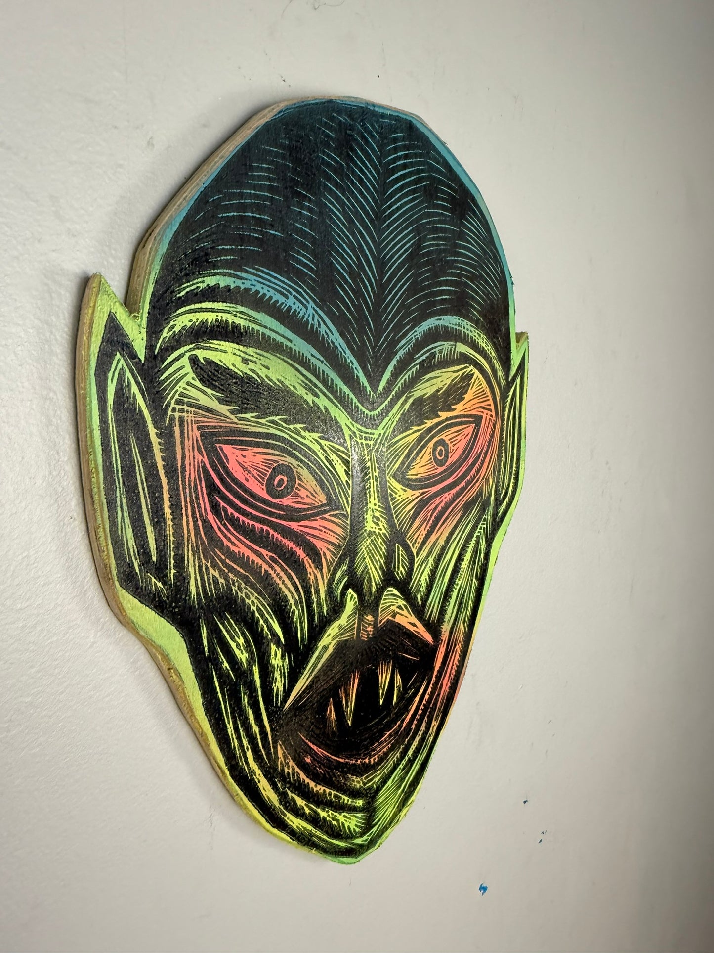 Vampire Woodcut Handprinted Wall Art Wooden Panel