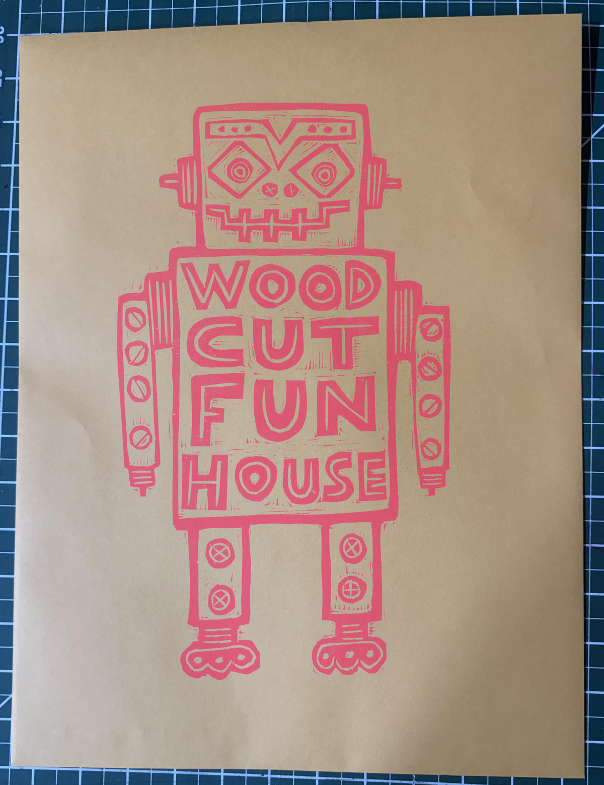 Three Block Martian Head Woodcut Handprinted T-Shirt