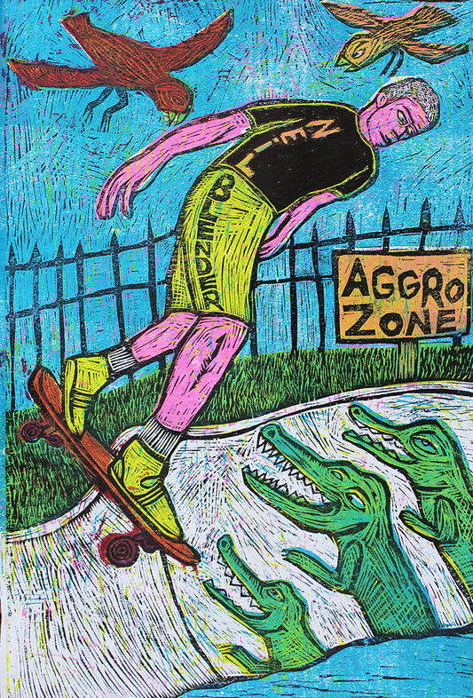 Neil Blender Aggro Zone Multi Color Woodcut Handpulled Print