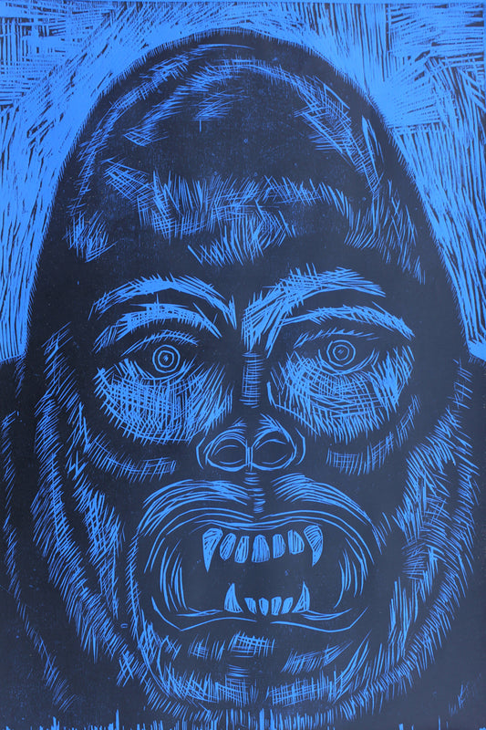 Gorilla Handprinted Woodcut Print