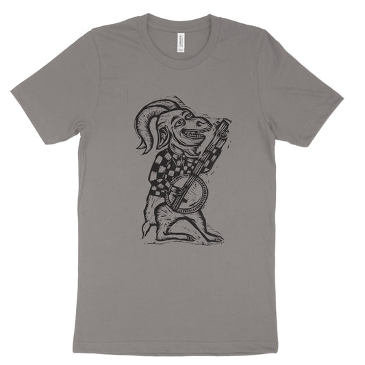 Banjo Goat t  Woodcut Printed  T-Shirt