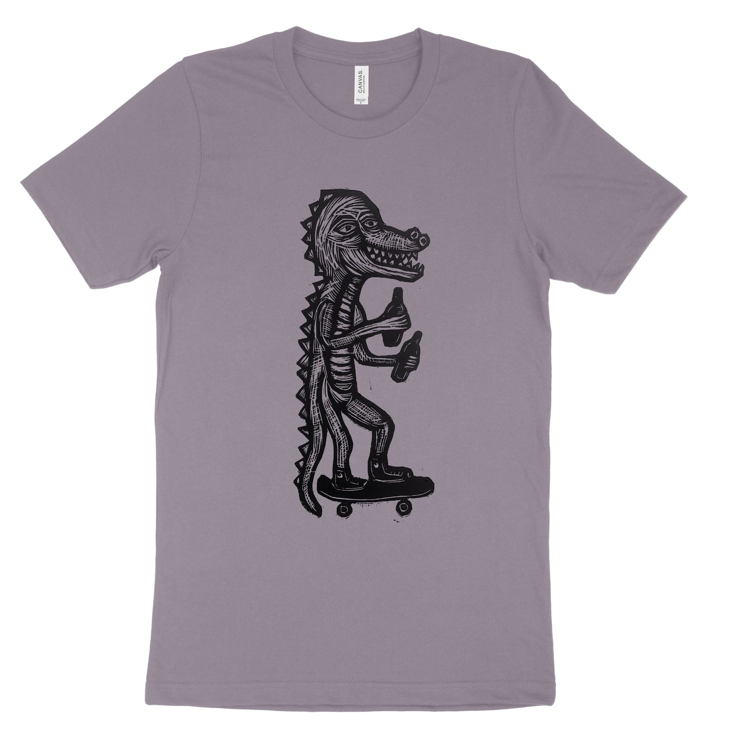 Skating Gator Woodcut Printed T-shirt