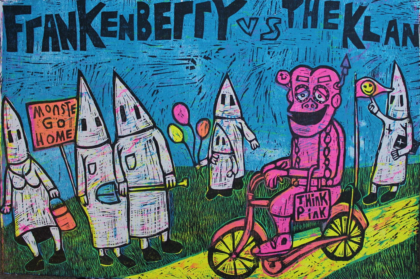 Frankenberry vs the Klan Classic Handprinted Color Woodcut