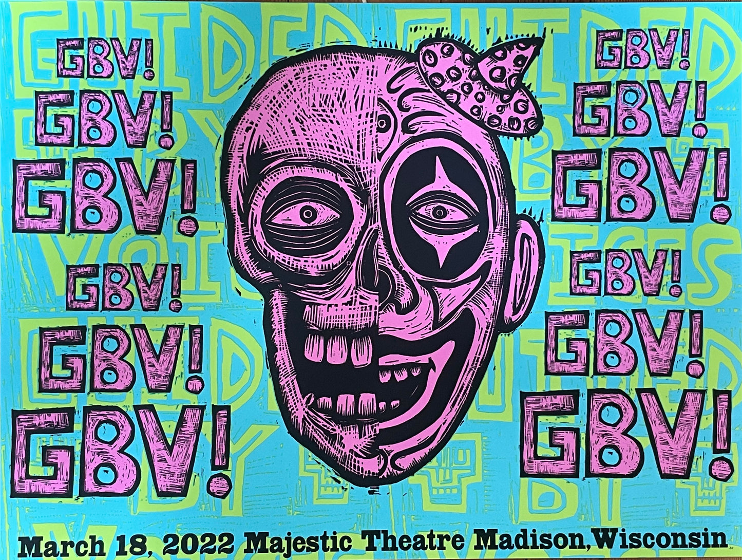 Guided By Voices Gig Poster Madison, Wi. Majestic Theatre March 18, 2022