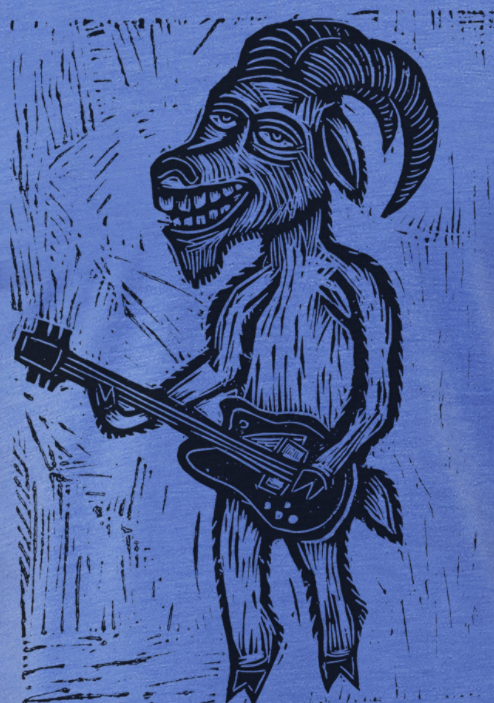Guitar Goat Linocut Printed  T-Shirt