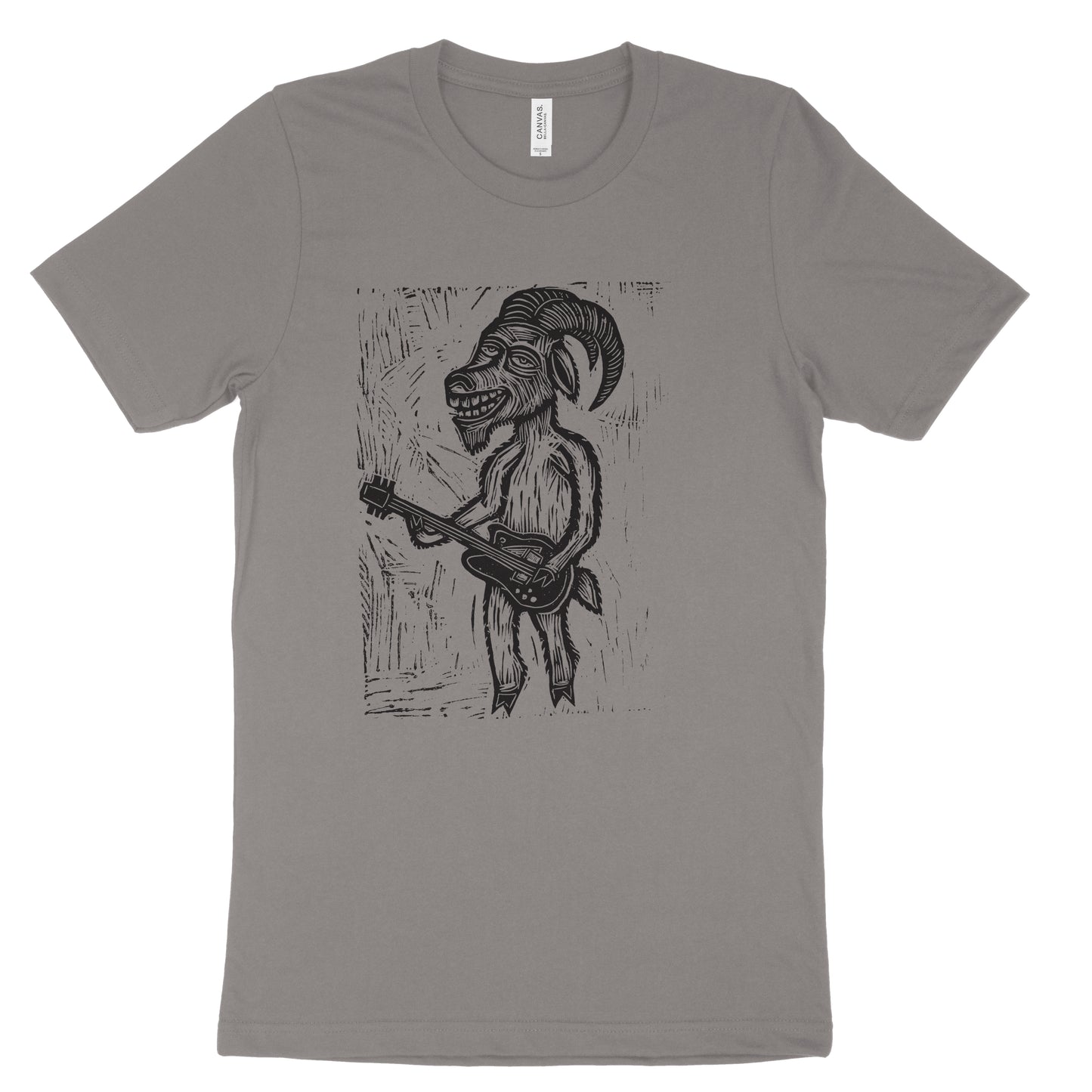 Guitar Goat Linocut Handprinted T-Shirt