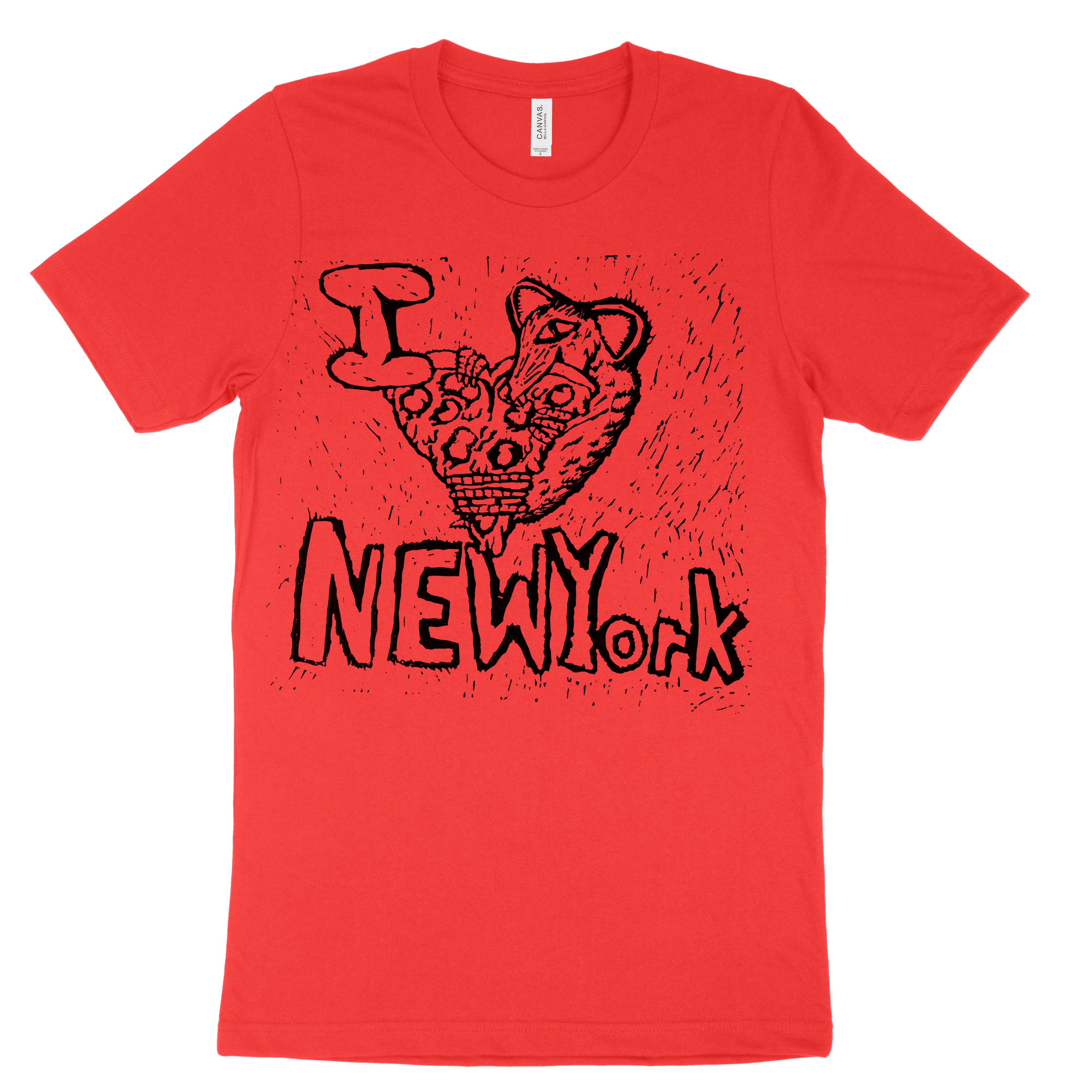 I Love New York Pizza Rat Linocut Handprinted T-Shirt by Vivi