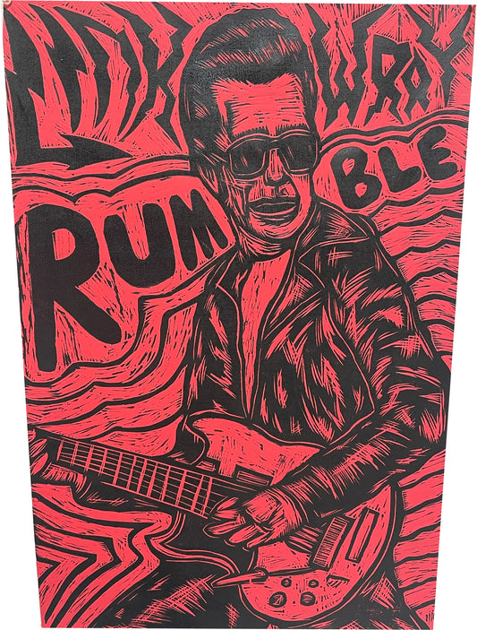 Link Wray Handprinted Woodcut Print