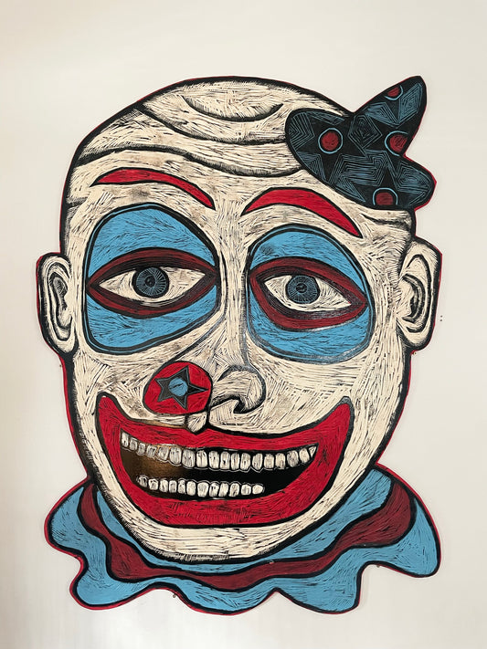 Nightmare Clown Painted Woodcarving