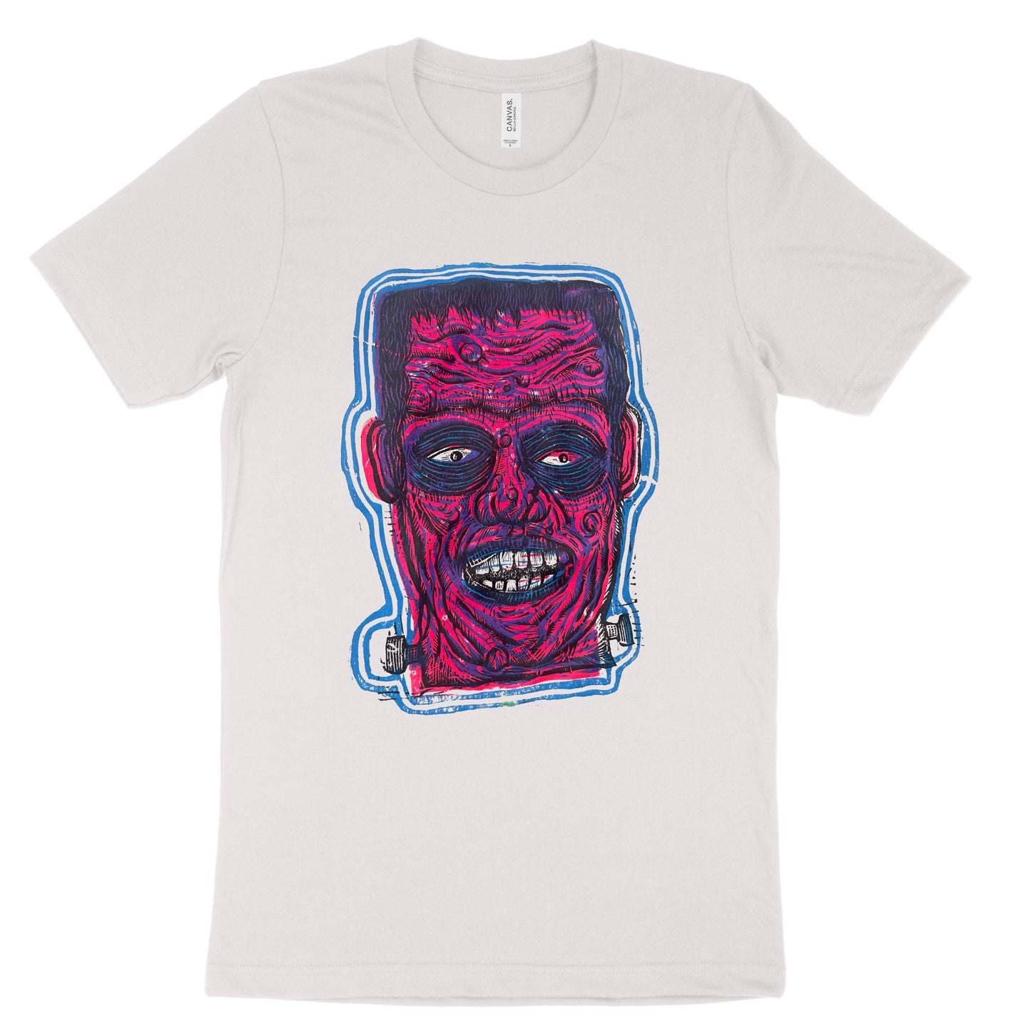 Pink Frankenstein Color  Linocut printed T-Shirt