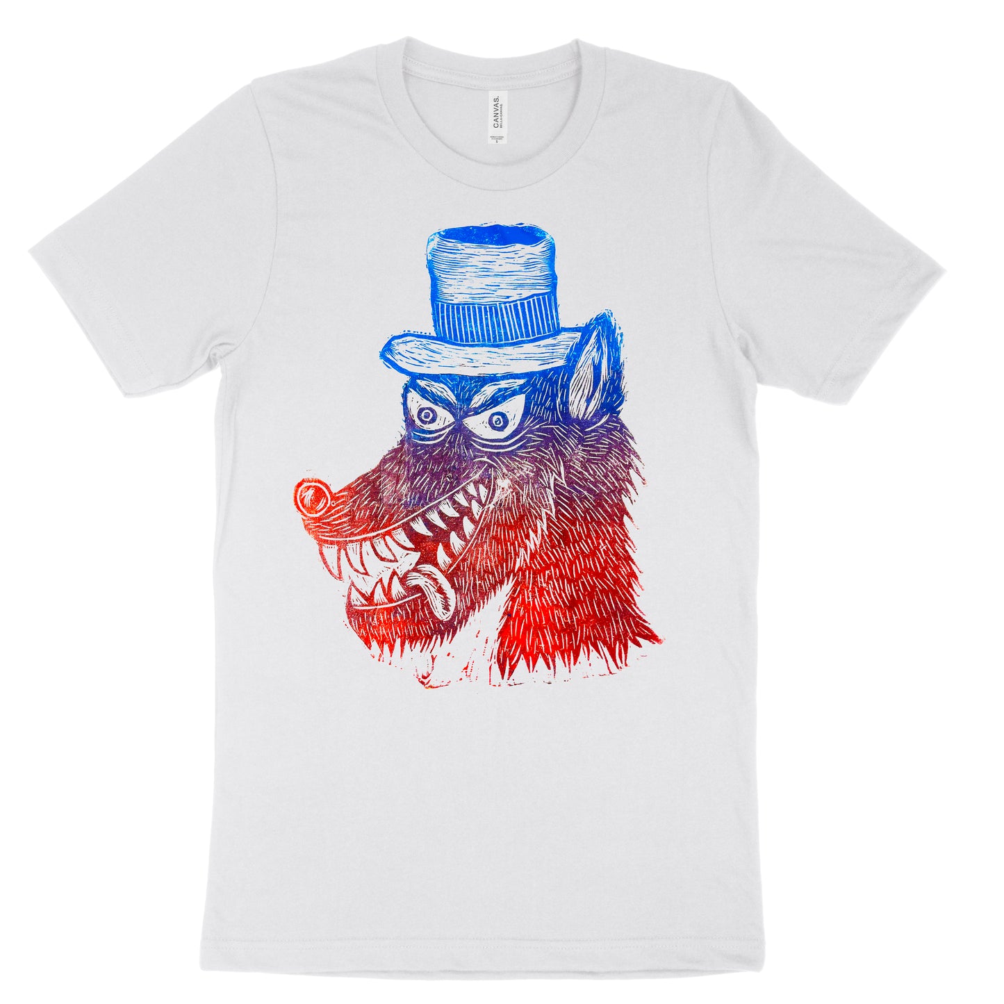 Rainbow Wolf Woodcut Printed T-Shirt