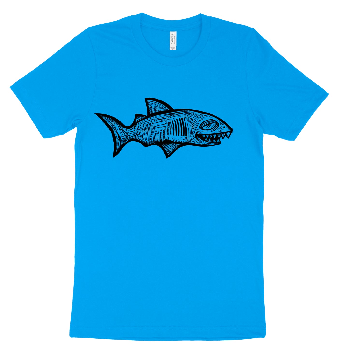 Shark Woodcut Printed T-Shirt