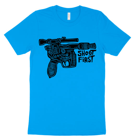 Shoot First! Woodcut Handprinted T-Shirt