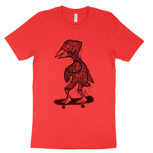 Skatebird Woodcut Handprinted T-Shirt