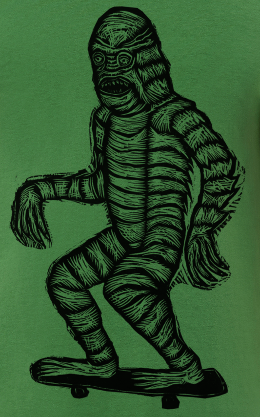 Skate Creature Woodcut Handprinted T-Shirt