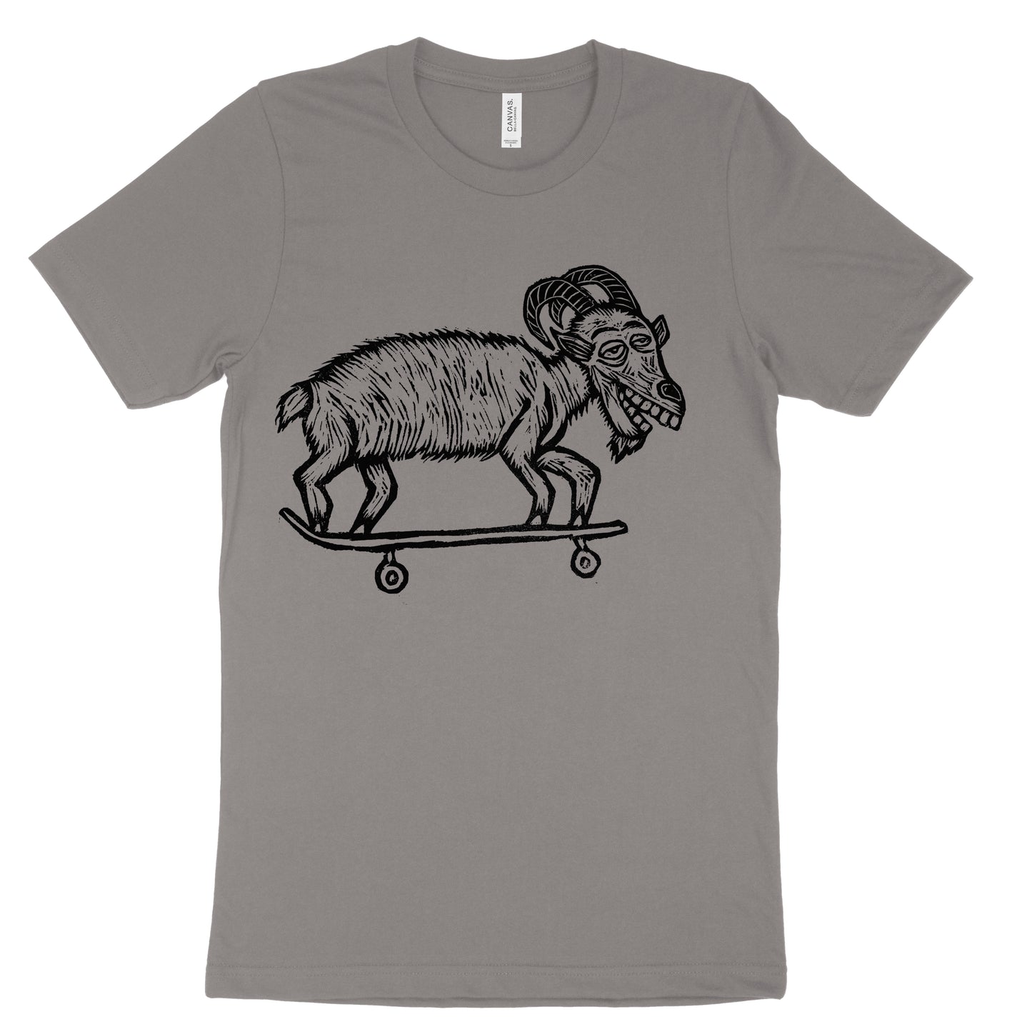 Skate Goat Woodcut Printed T-Shirt