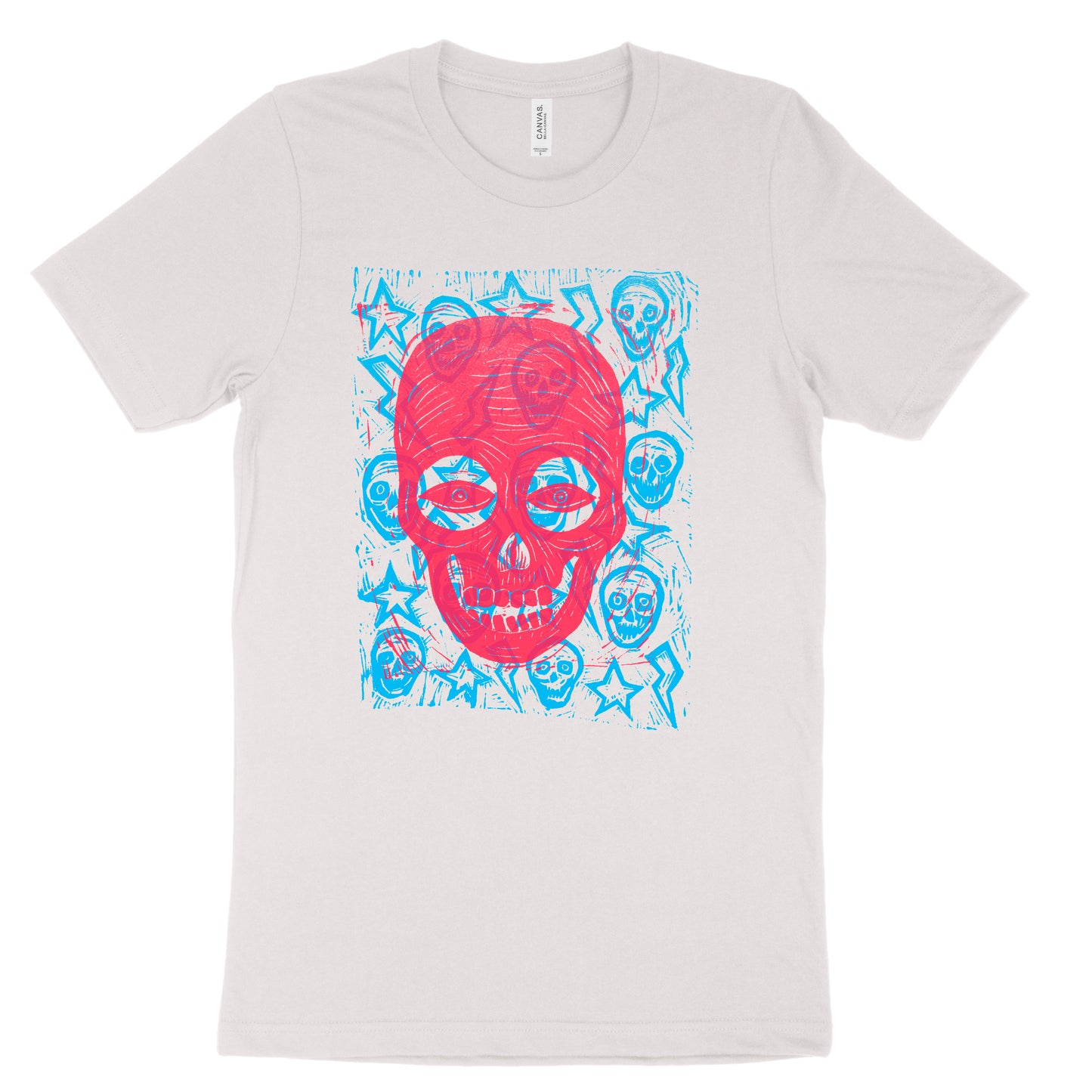 Skulls Stars and Bolts Linocut Printed T-Shirt