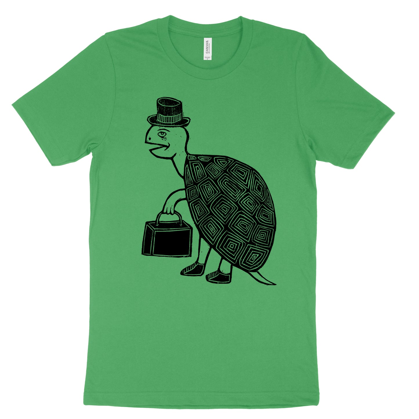 Tophat Turtle Woodcut Handprinted T-Shirt