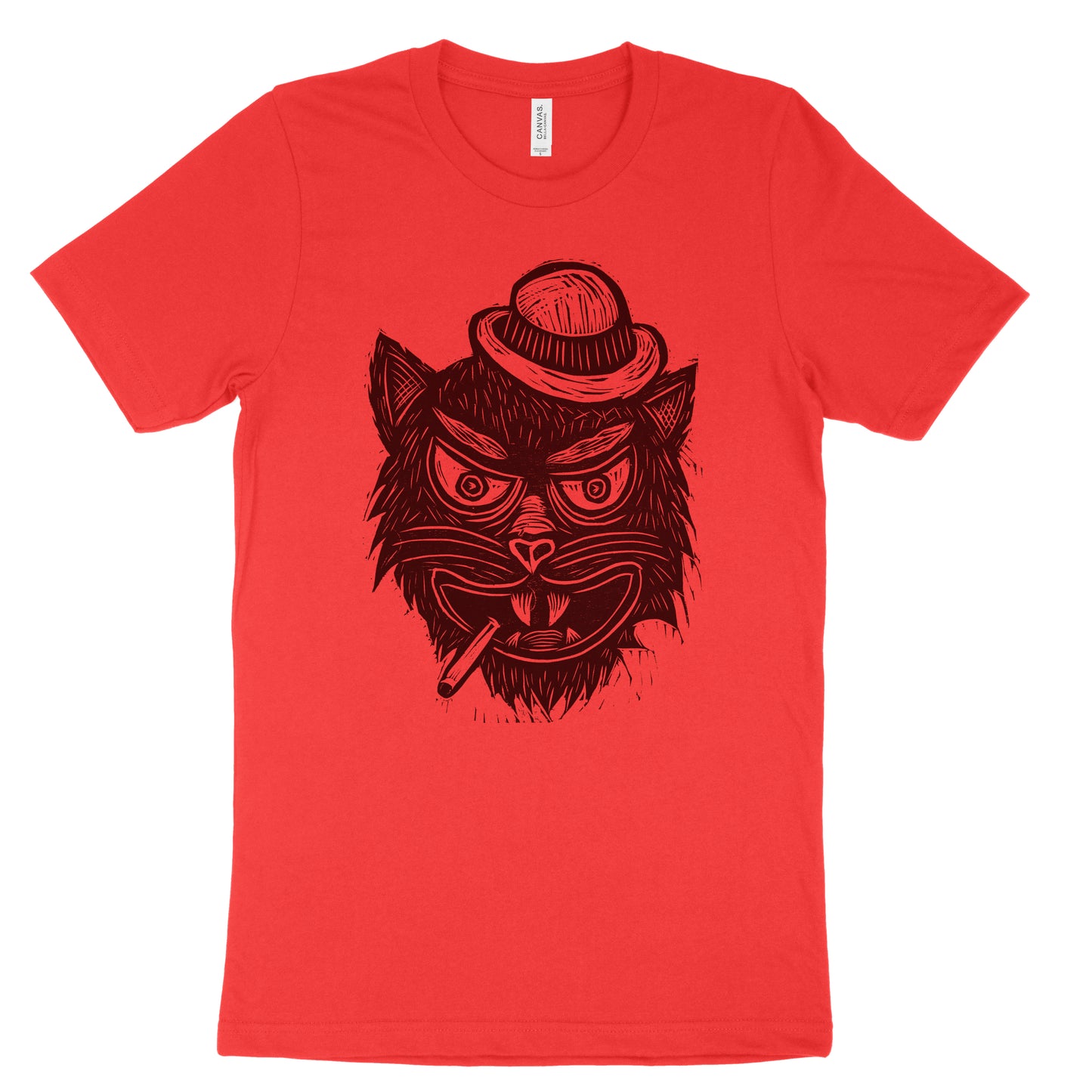 Tough Cat  Woodcut Printed  T-Shirt