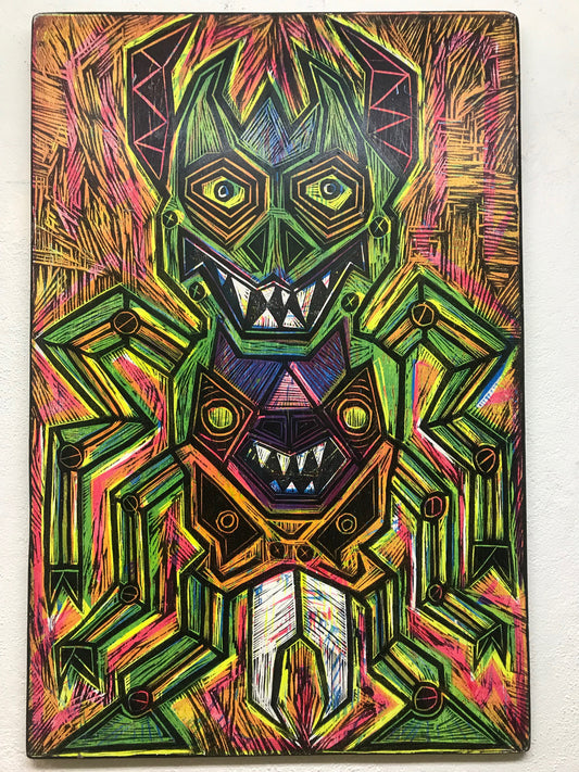 Warlord Woodcut Printed on Wooden Panel